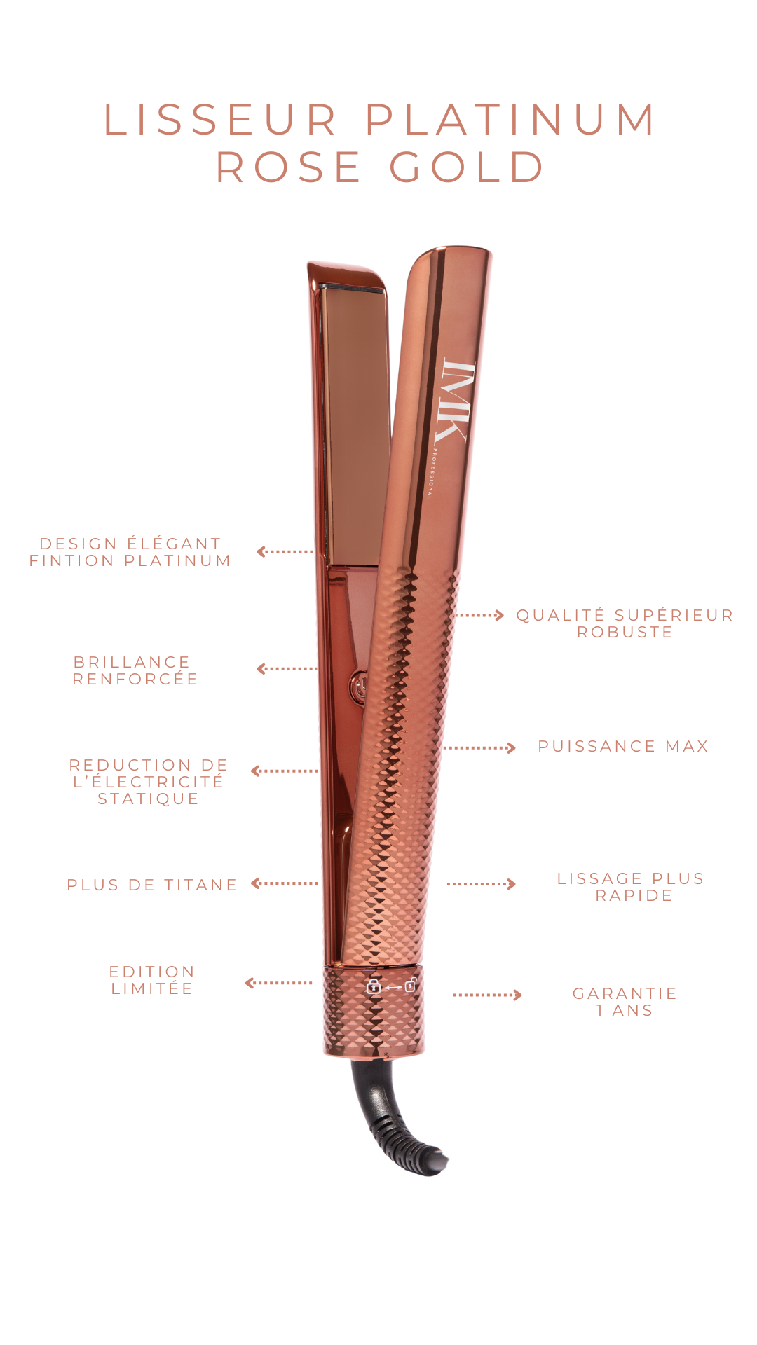 Lisseur IMK professionnel Platinum rose gold